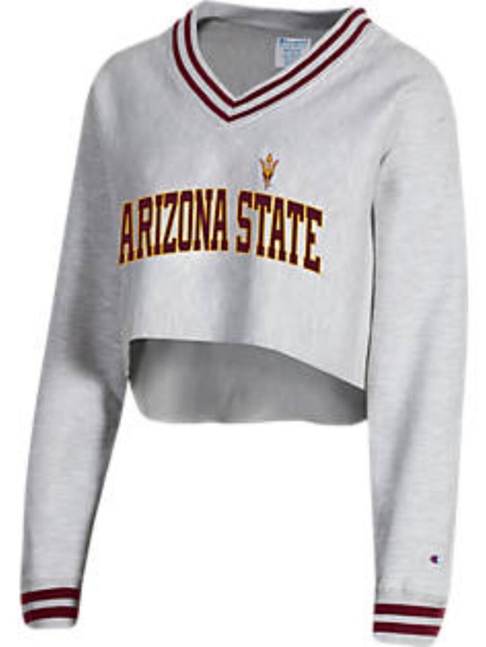 Champion Arizona State University Women's Cropped V-Neck Crewneck Reverse weave